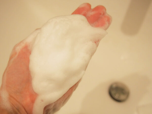 空気を含むように泡立てます
